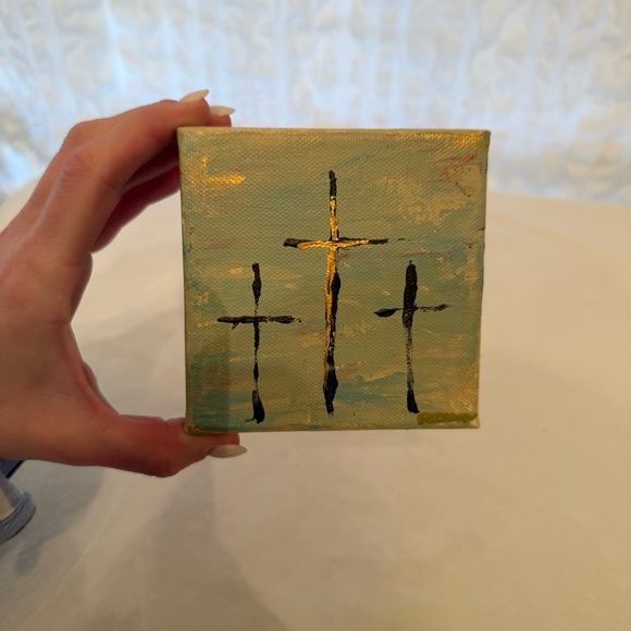 Abstract Crosses Canvas Wall Art - Blue and Gold - Picture 5 of 7